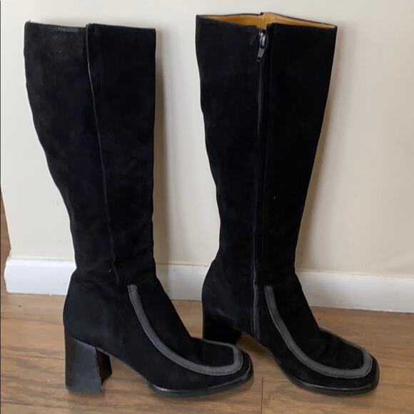 Claudia Ciuti Black with Grey Suede Trim Boots Size 6.5 Made in Italy - Picture 1 of 5